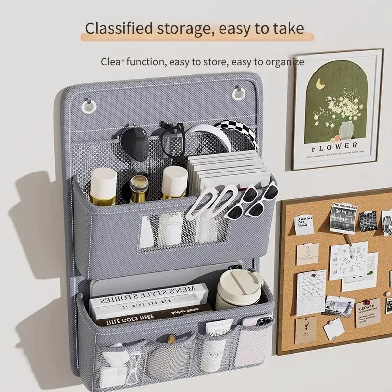 Hanging Storage Organizer Bedside Shelf  Wall Door Mount Multi Purpose Oxford Fabric Hanging Bag for Space Saving Gray Beige