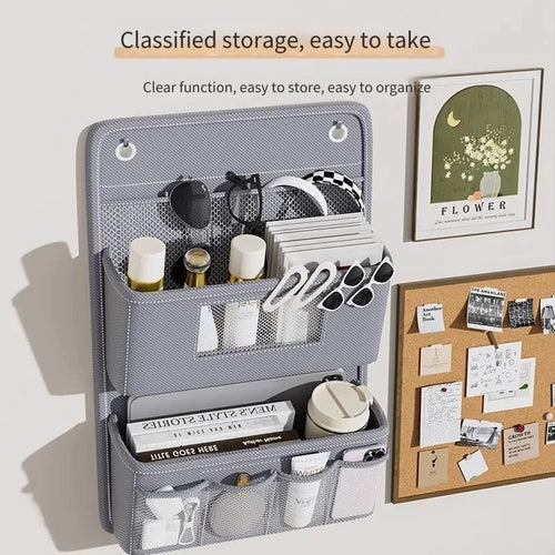 Hanging Storage Organizer Bedside Shelf  Wall Door Mount Multi Purpose Oxford Fabric Hanging Bag for Space Saving Gray Beige