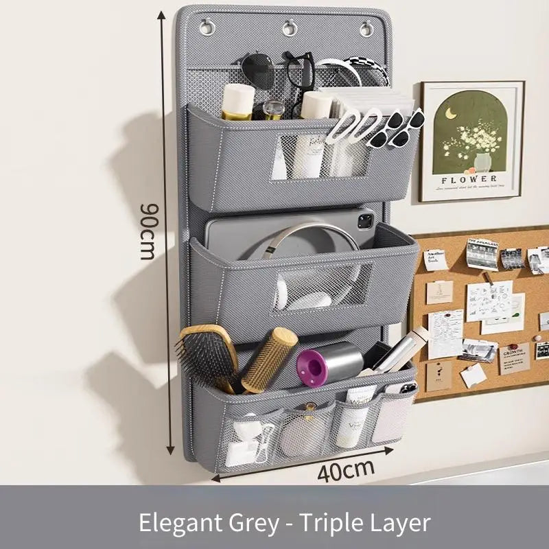 Hanging Storage Organizer Bedside Shelf  Wall Door Mount Multi Purpose Oxford Fabric Hanging Bag for Space Saving Gray Beige