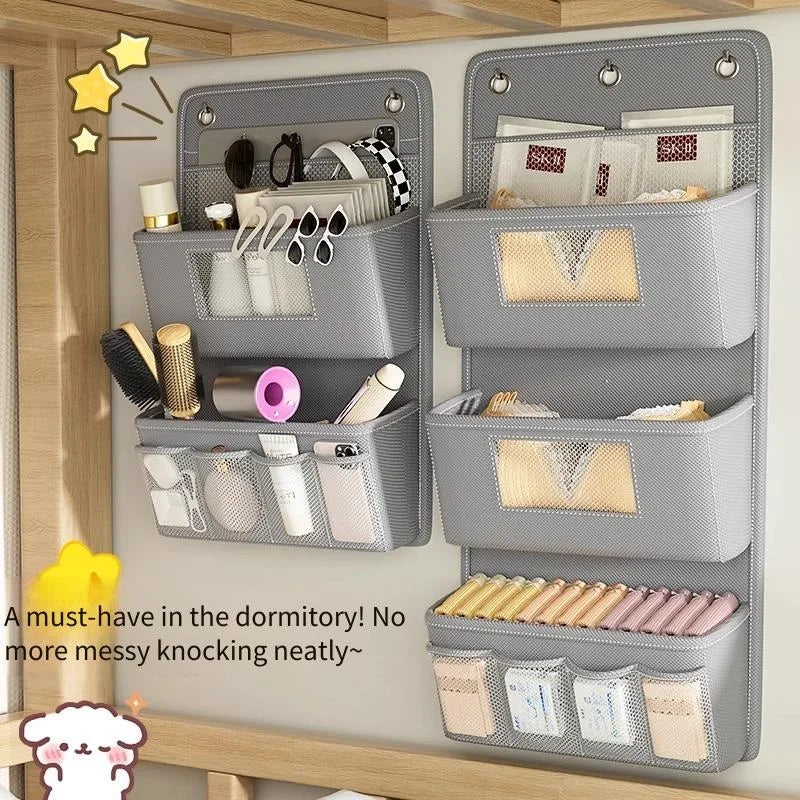 Hanging Storage Organizer Bedside Shelf  Wall Door Mount Multi Purpose Oxford Fabric Hanging Bag for Space Saving Gray Beige