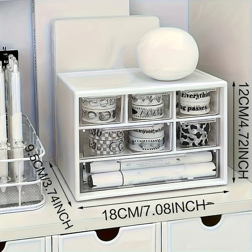 Desktop Organizer with Six Drawers-Spacious and Multifunctional Container,Perfect for Office Supplies,Stationery,Dorm Essentials
