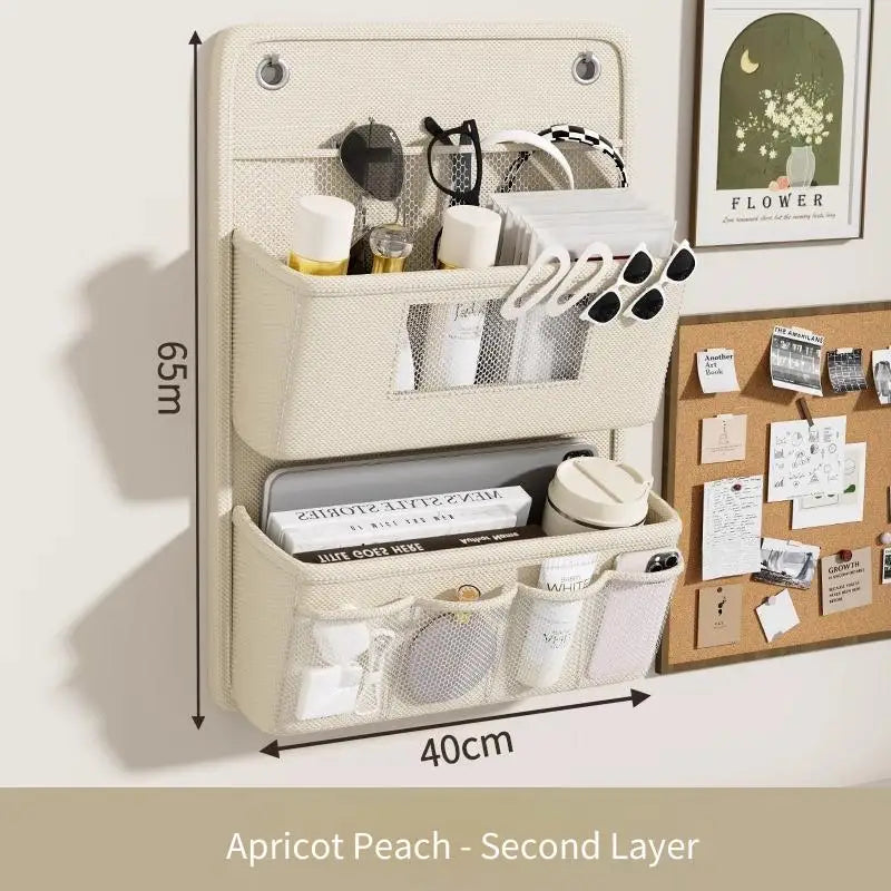 Hanging Storage Organizer Bedside Shelf  Wall Door Mount Multi Purpose Oxford Fabric Hanging Bag for Space Saving Gray Beige