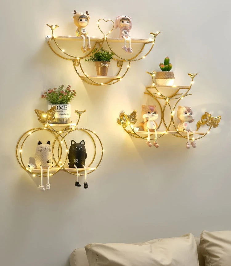 Luminous Wall Shelf Organizers Storage Living Room Bedroom Shelves Wall Decoration Hanging Display Stand Racks Home Decor